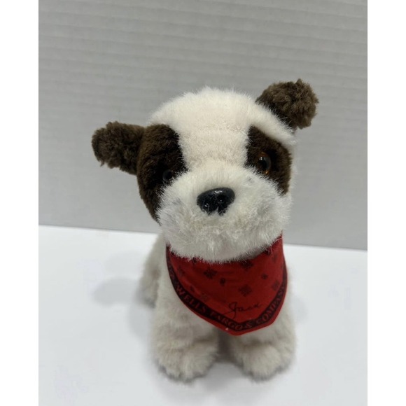 Wells Fargo Plush Puppy Dog Jack Russell Terrier Red Bandana 8" Stuffed Toy VTG